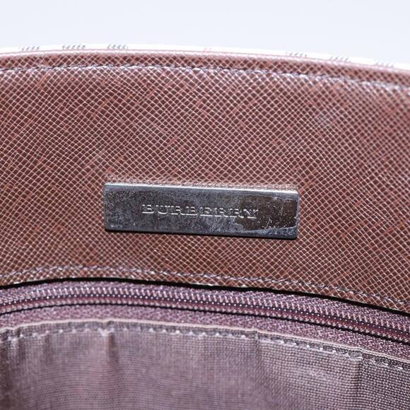 BURBERRY Nova Check Tote Bag Canvas Beige Brown Silver Auth 87766 - Picture 10 of 16